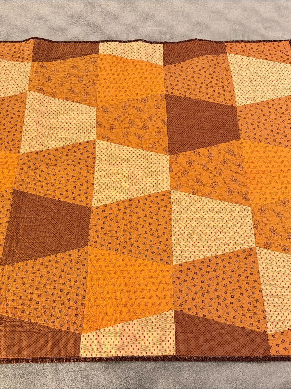Handmade Patchwork Quilt in Gold and Brown